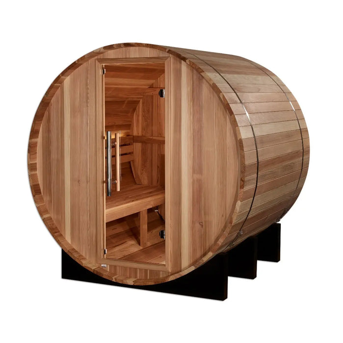 Golden Designs St. Moritz 2-4 Person Cedar Barrel Sauna & Harvia Traditional Electric Heater Kit | GDI-B002-01 Golden Designs