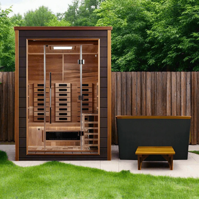 Golden Designs Nora 2 Person Hybrid (Full Spectrum IR or Traditional Stove) Outdoor Sauna | GDI-8222-01 Golden Designs