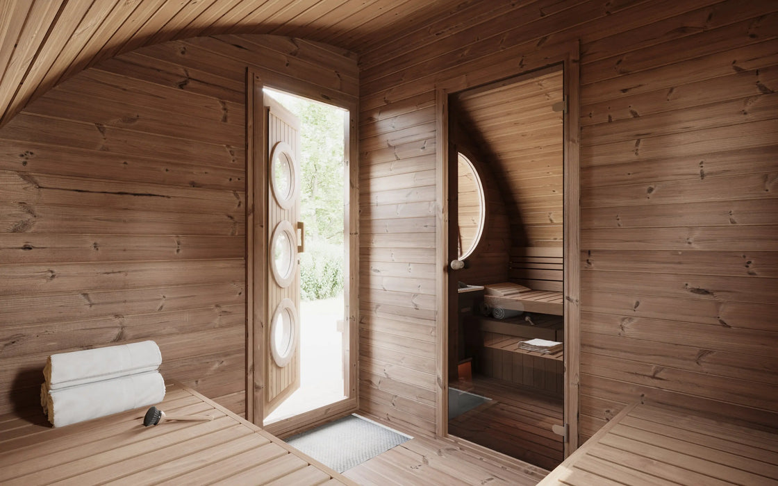 SaunaLife 8 Person G11 Outdoor Traditional Barrel Sauna with Changeroom Saunalife