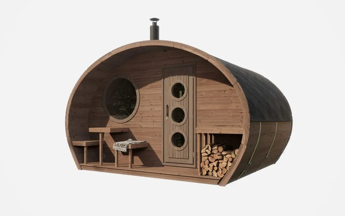 SaunaLife 8 Person G11 Outdoor Traditional Barrel Sauna with Changeroom Saunalife