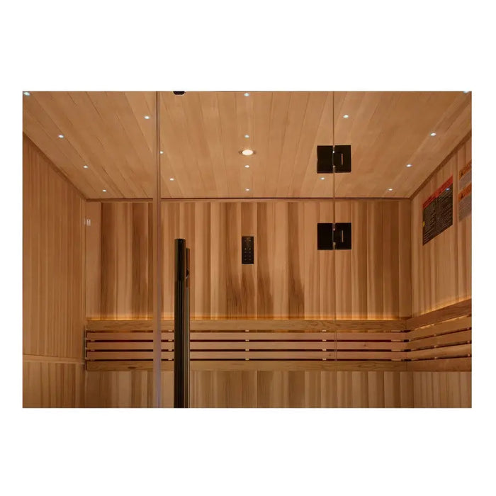 Golden Designs Copenhagen 3-Person Indoor Sauna & Harvia Traditional Electric Heater Kit | GDI-7389-02 Golden Designs