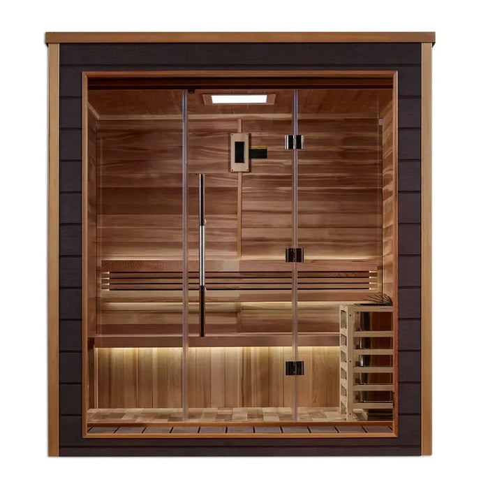 Golden Designs Drammen 3-Person Cedar Outdoor Sauna & Harvia Traditional Electric Heater Kit | GDI-8203-01 Golden Designs