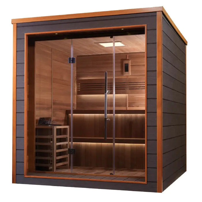 Golden Designs Bergen 6 Person Cedar Outdoor Sauna & Harvia Traditional Electric Heater Kit | GDI-8206-01 Golden Designs