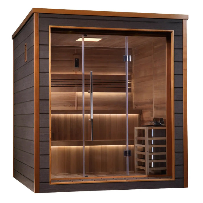 Golden Designs Bergen 6 Person Cedar Outdoor Sauna & Harvia Traditional Electric Heater Kit | GDI-8206-01 Golden Designs