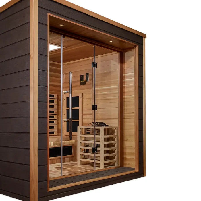 Golden Designs Visby 3 Person Hybrid Outdoor Sauna w/ Full Spectrum Infrared & Harvia Traditional Electric Heater Kit | GDI-8223-01 Golden Designs