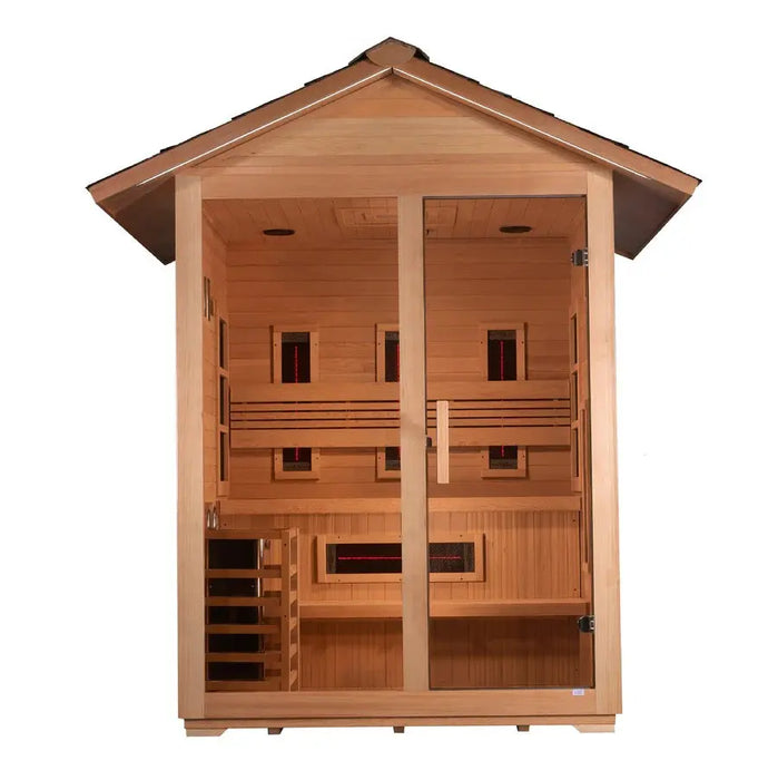 Golden Designs Carinthia 3-Person Hybrid Outdoor Sauna w/ Full Spectrum Infrared & Harvia Traditional Electric Heater Kit | GDI-8123-01 Golden Designs