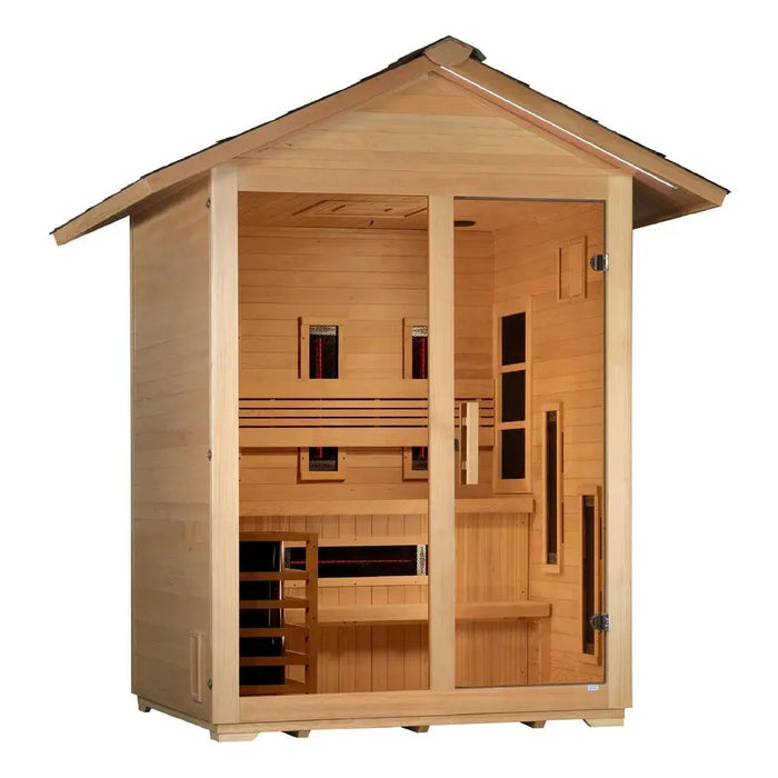 Golden Designs Carinthia 3-Person Hybrid Outdoor Sauna w/ Full Spectrum Infrared & Harvia Traditional Electric Heater Kit | GDI-8123-01 Golden Designs