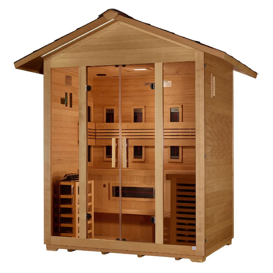 Golden Designs Gargellen 5-Person Hybrid Outdoor Sauna w/ Full Spectrum Infrared & Harvia Traditional Electric Heater Kit | GDI‐8125‐01