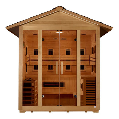 Golden Designs Gargellen 5-Person Hybrid Outdoor Sauna w/ Full Spectrum Infrared & Harvia Traditional Electric Heater Kit | GDI‐8125‐01