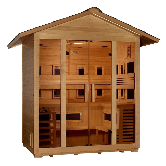 Golden Designs Gargellen 5-Person Hybrid Outdoor Sauna w/ Full Spectrum Infrared & Harvia Traditional Electric Heater Kit | GDI‐8125‐01 Golden Designs