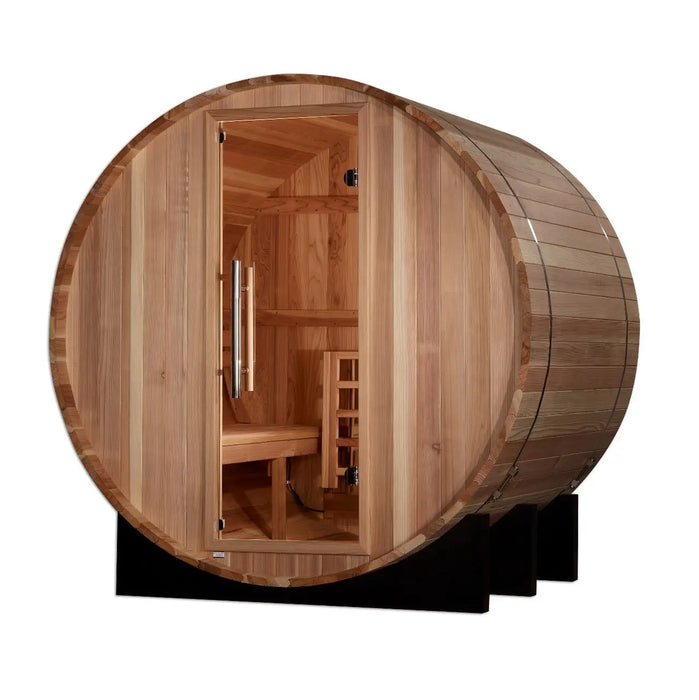 Golden Designs St. Moritz 2-4 Person Cedar Barrel Sauna & Harvia Traditional Electric Heater Kit | GDI-B002-01 Golden Designs